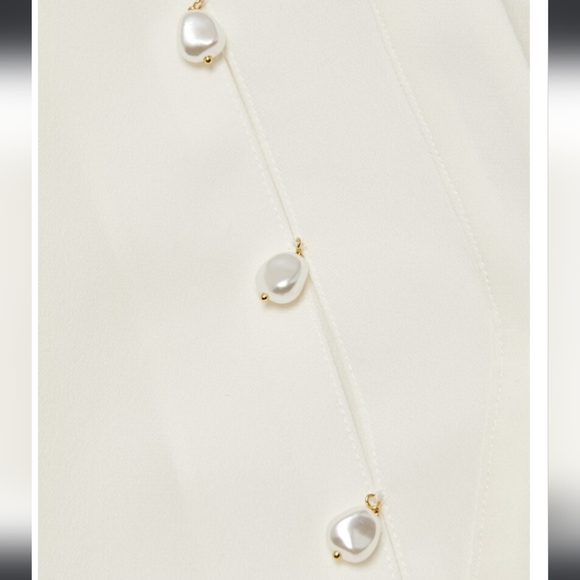 NWT$1,195 Altuzarra Amanda Swarovski Pearl Ivory Top Button Up Blouse Sz 46 (14) - Picture 4 of 11